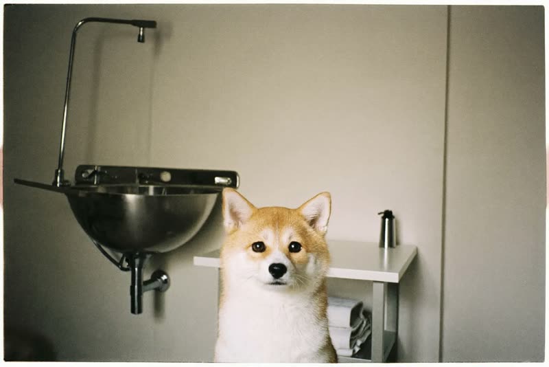 A clean, simple grooming room with a stainless bath and table